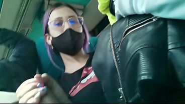 Blowjob and fucking with creampie in public service bus - BlakeProductions